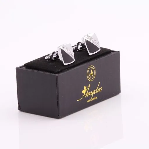 Mens Stainless Steel Square Cubic Zirconia Cufflinks for Shirt with Box - Hand Crafted Perfect Gift