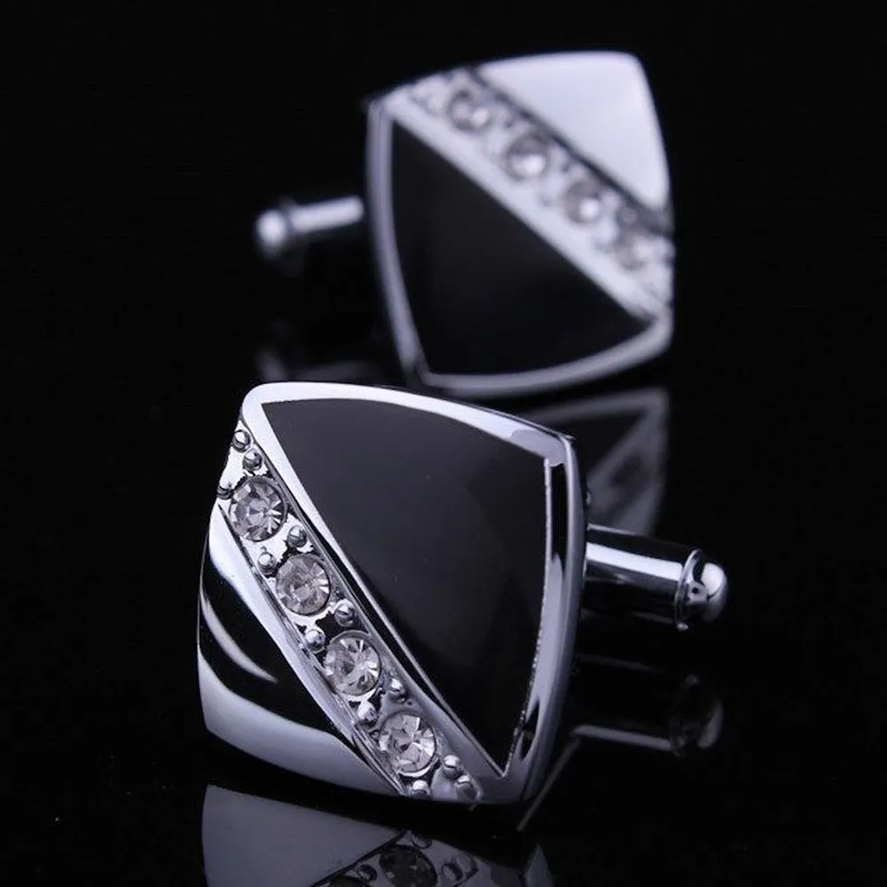 Mens Stainless Steel Square Cubic Zirconia Cufflinks for Shirt with Box - Hand Crafted Perfect Gift