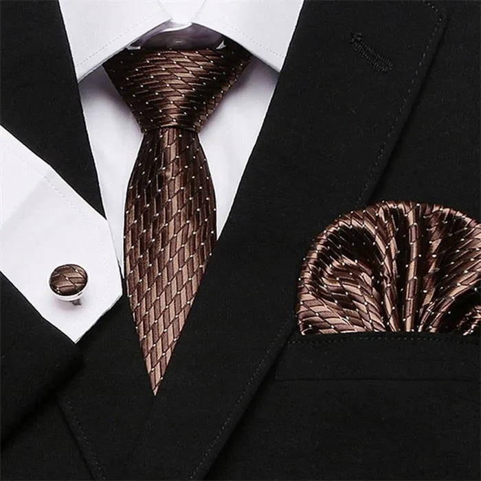 Men`s Tie Silk Red Plaid print Jacquard Woven Tie   Hanky   Cufflinks Sets For Formal Wedding Business Party Free Postage