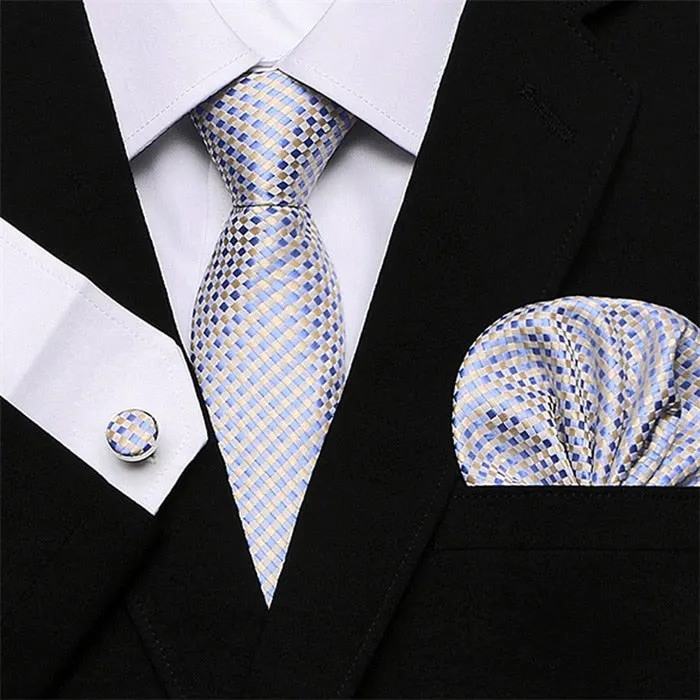 Men`s Tie Silk Red Plaid print Jacquard Woven Tie   Hanky   Cufflinks Sets For Formal Wedding Business Party Free Postage