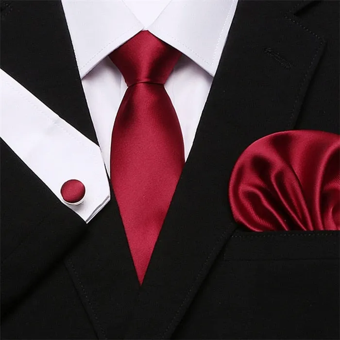 Men`s Tie Silk Red Plaid print Jacquard Woven Tie   Hanky   Cufflinks Sets For Formal Wedding Business Party Free Postage