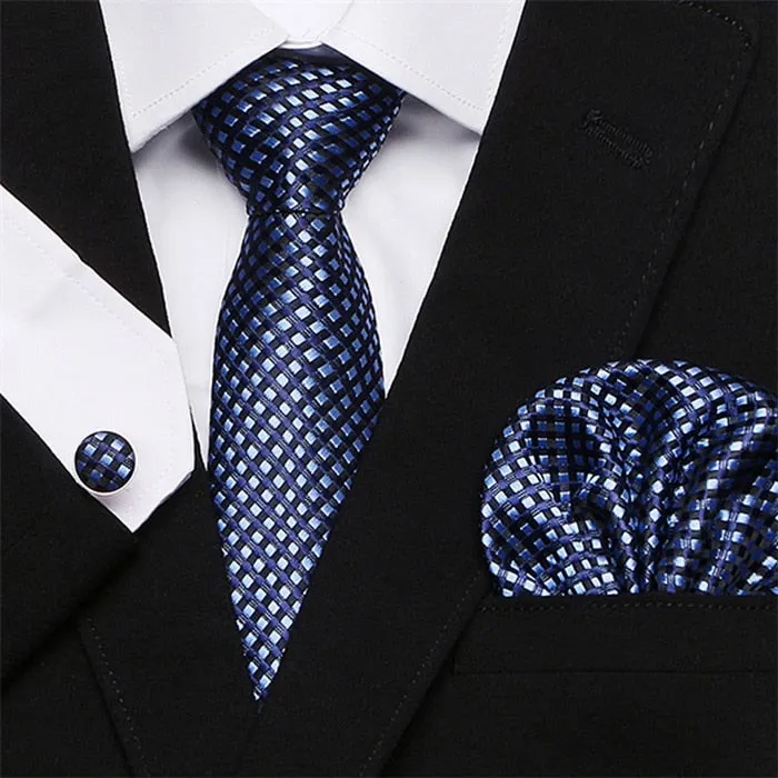 Men`s Tie Silk Red Plaid print Jacquard Woven Tie   Hanky   Cufflinks Sets For Formal Wedding Business Party Free Postage