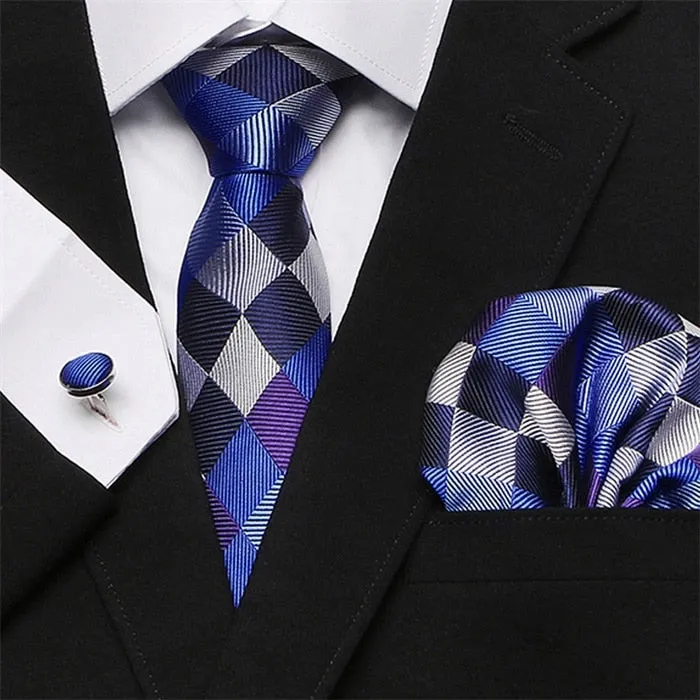 Men`s Tie Silk Red Plaid print Jacquard Woven Tie   Hanky   Cufflinks Sets For Formal Wedding Business Party Free Postage