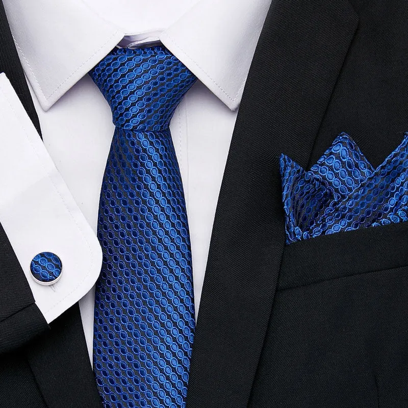 Men`s Tie Silk Red Plaid print Jacquard Woven Tie   Hanky   Cufflinks Sets For Formal Wedding Business Party Free Postage