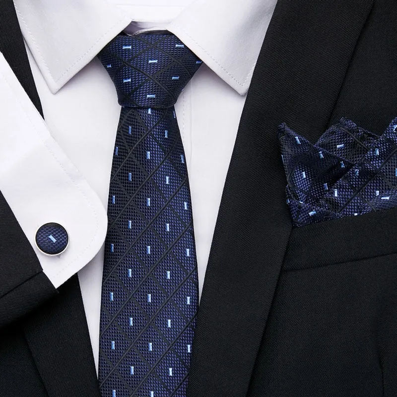Men`s Tie Silk Red Plaid print Jacquard Woven Tie   Hanky   Cufflinks Sets For Formal Wedding Business Party Free Postage