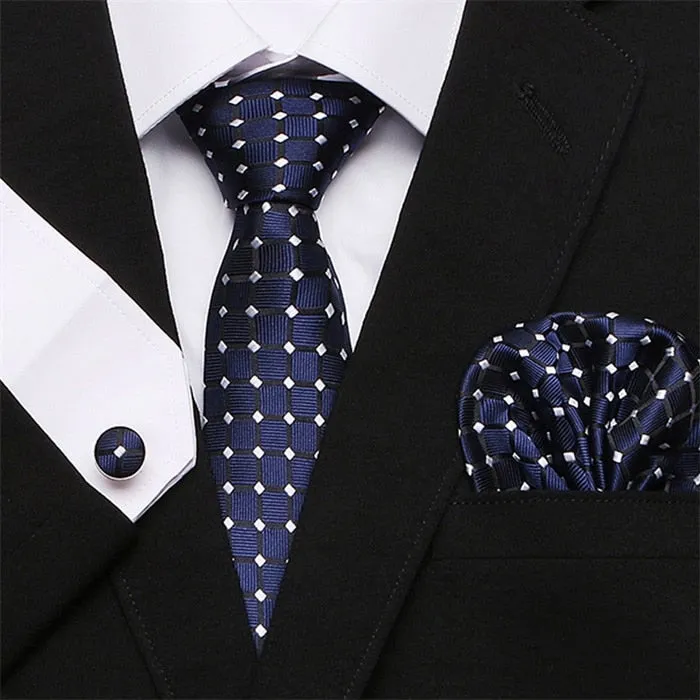 Men`s Tie Silk Red Plaid print Jacquard Woven Tie   Hanky   Cufflinks Sets For Formal Wedding Business Party Free Postage