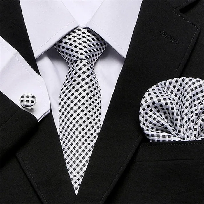 Men`s Tie Silk Red Plaid print Jacquard Woven Tie   Hanky   Cufflinks Sets For Formal Wedding Business Party Free Postage