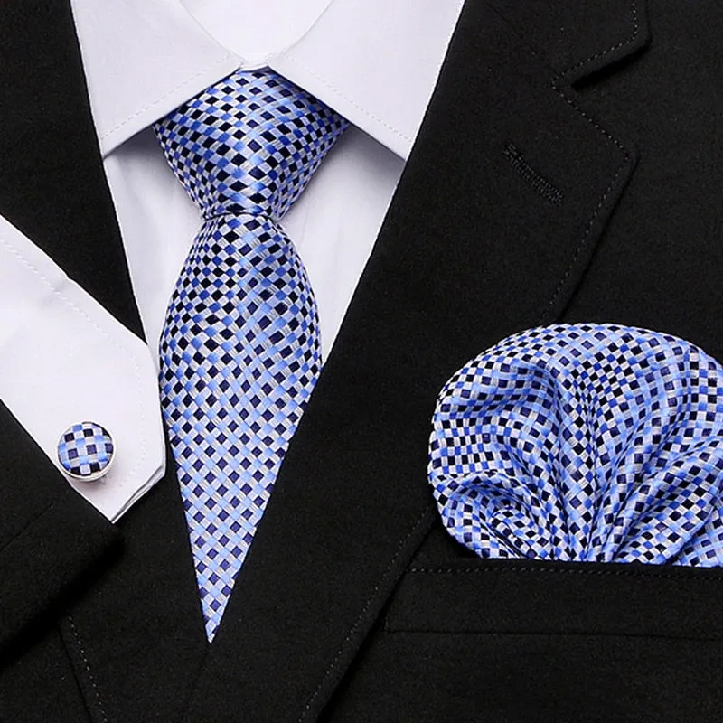 Men`s Tie Silk Red Plaid print Jacquard Woven Tie   Hanky   Cufflinks Sets For Formal Wedding Business Party Free Postage
