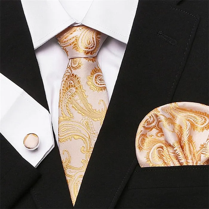 Men`s Tie Silk Red Plaid print Jacquard Woven Tie   Hanky   Cufflinks Sets For Formal Wedding Business Party Free Postage