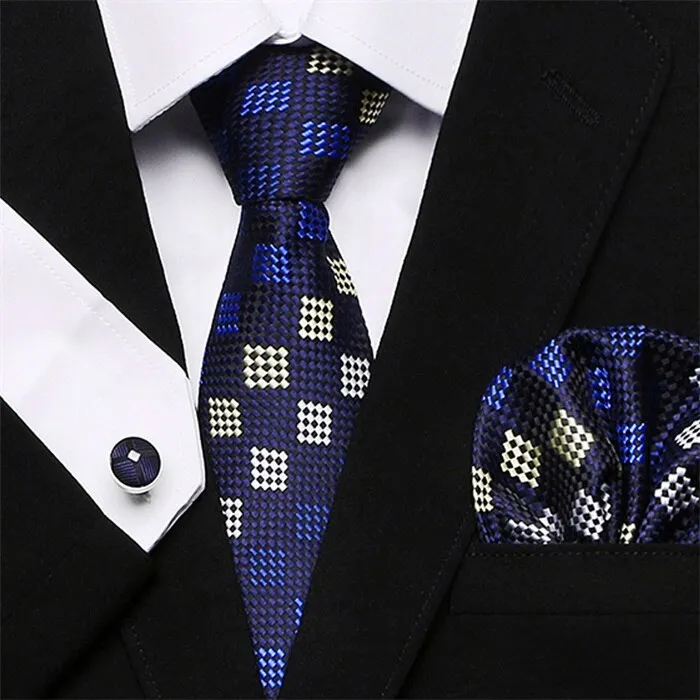 Men`s Tie Silk Red Plaid print Jacquard Woven Tie   Hanky   Cufflinks Sets For Formal Wedding Business Party Free Postage