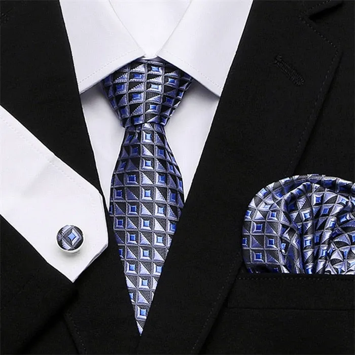 Men`s Tie Silk Red Plaid print Jacquard Woven Tie   Hanky   Cufflinks Sets For Formal Wedding Business Party Free Postage