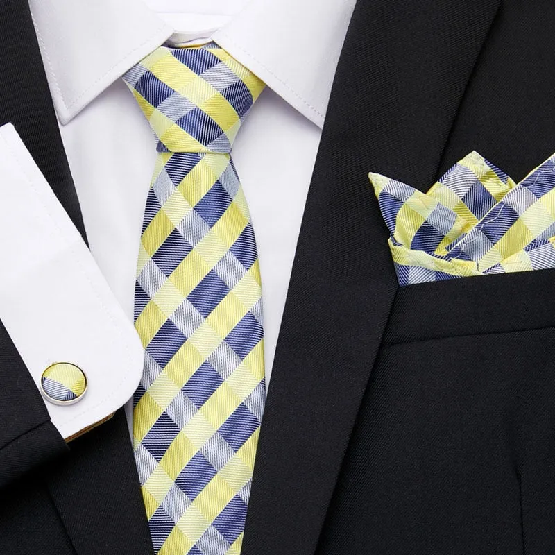 Men`s Tie Silk Red Plaid print Jacquard Woven Tie   Hanky   Cufflinks Sets For Formal Wedding Business Party Free Postage