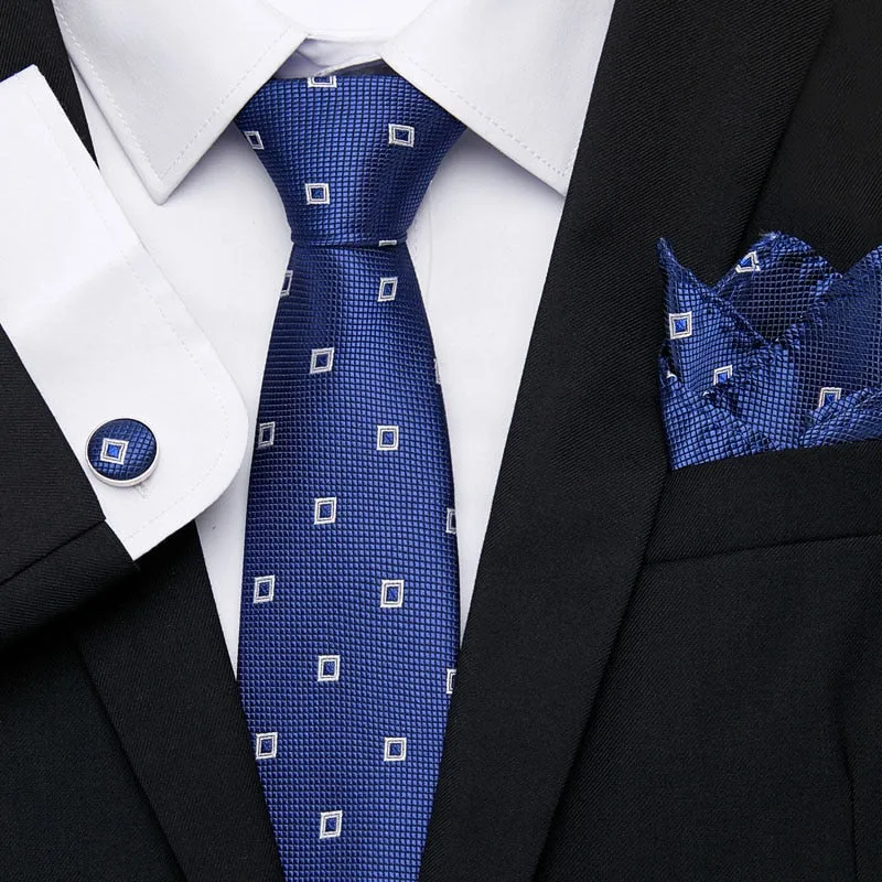 Men`s Tie Silk Red Plaid print Jacquard Woven Tie   Hanky   Cufflinks Sets For Formal Wedding Business Party Free Postage