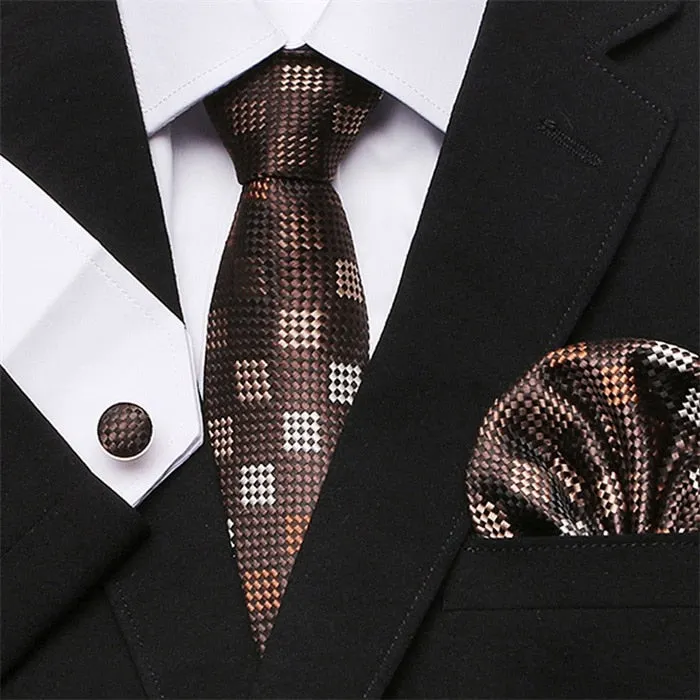 Men`s Tie Silk Red Plaid print Jacquard Woven Tie   Hanky   Cufflinks Sets For Formal Wedding Business Party Free Postage