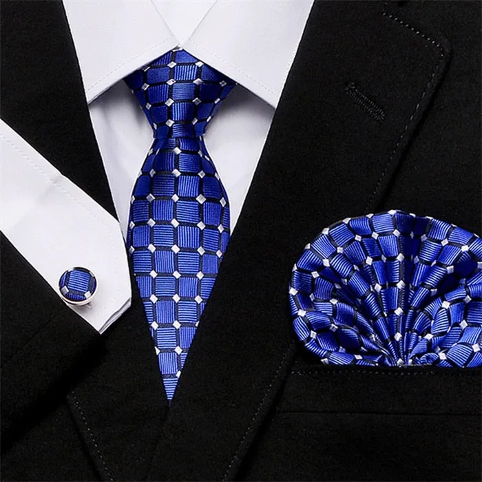 Men`s Tie Silk Red Plaid print Jacquard Woven Tie   Hanky   Cufflinks Sets For Formal Wedding Business Party Free Postage