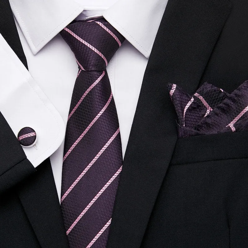 Men`s Tie Silk Red Plaid print Jacquard Woven Tie   Hanky   Cufflinks Sets For Formal Wedding Business Party Free Postage