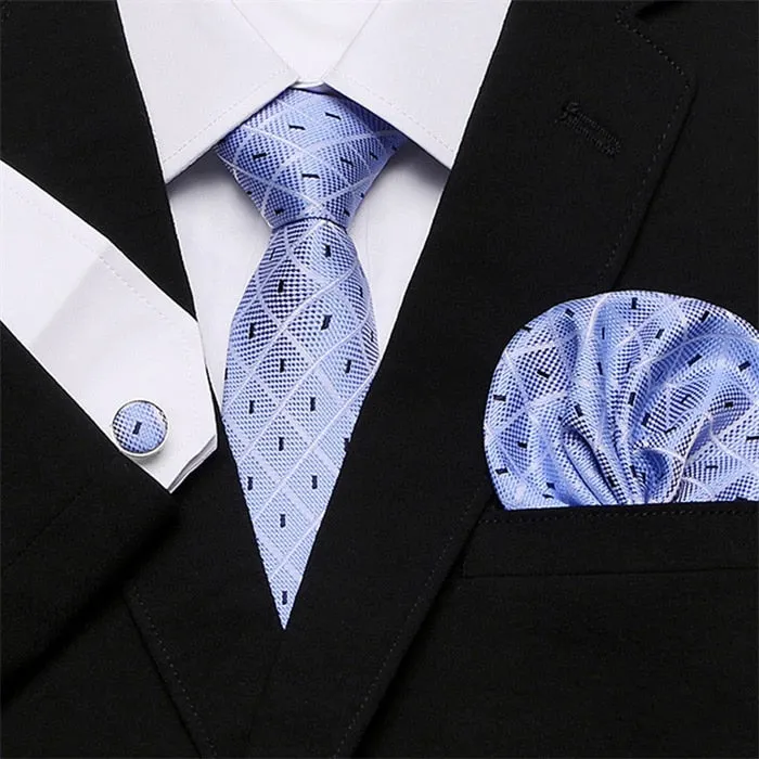 Men`s Tie Silk Red Plaid print Jacquard Woven Tie   Hanky   Cufflinks Sets For Formal Wedding Business Party Free Postage