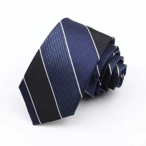 Micah Jacquard Striped Skinny Tie in Navy