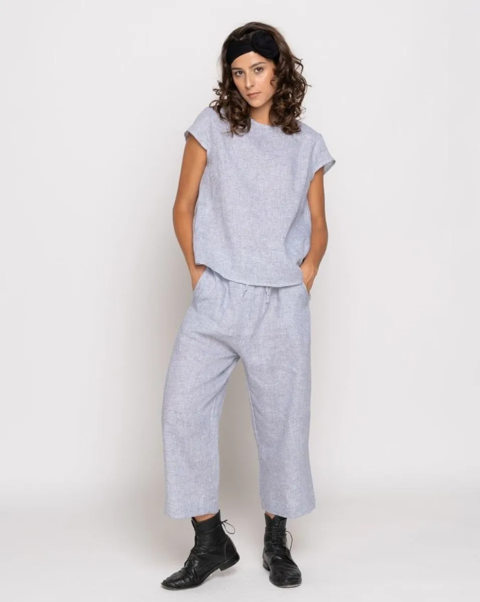 Micro Checker Cap Sleeve Top