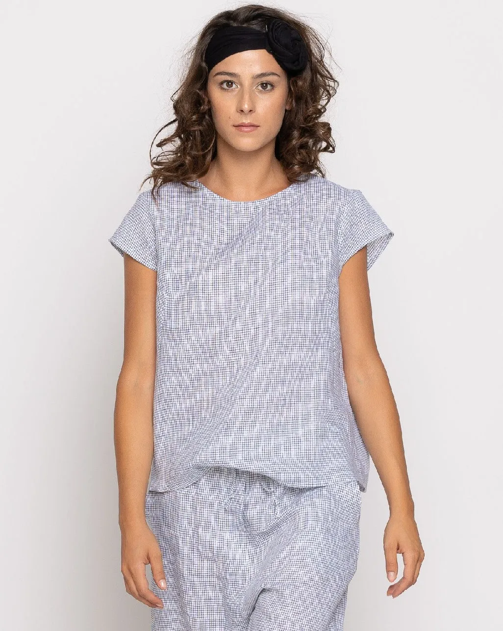 Micro Checker Cap Sleeve Top
