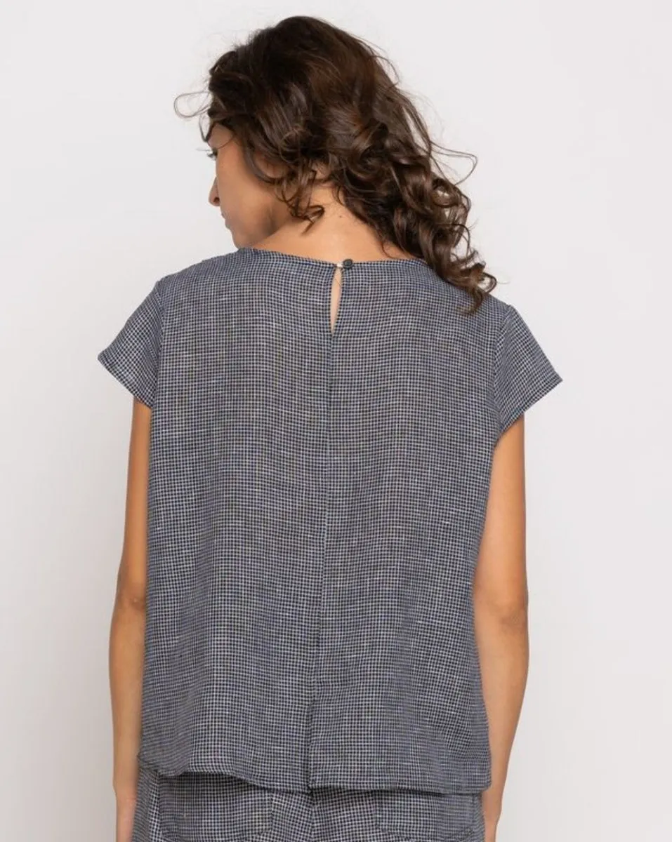 Micro Checker Cap Sleeve Top