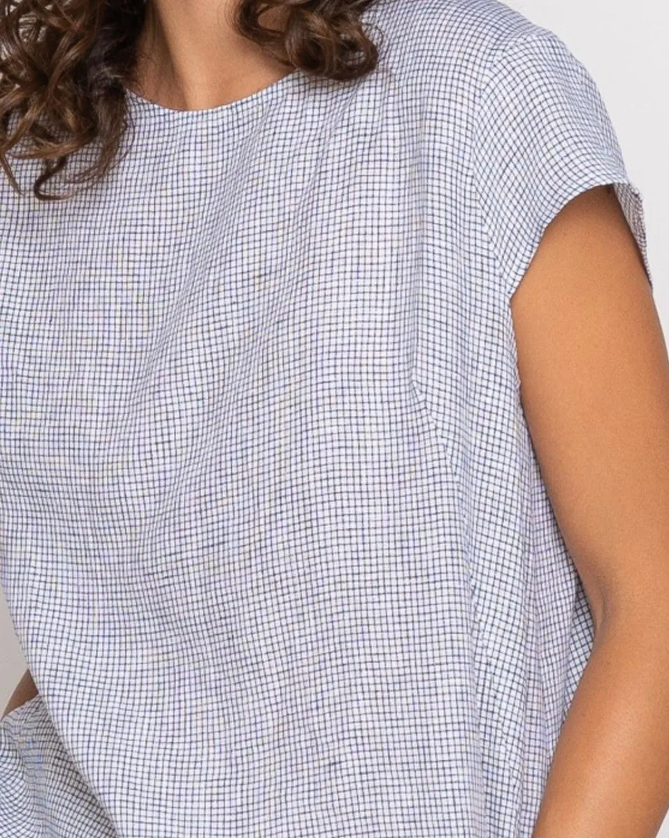 Micro Checker Cap Sleeve Top