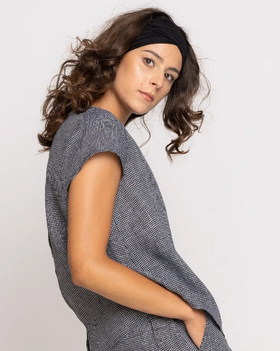 Micro Checker Cap Sleeve Top