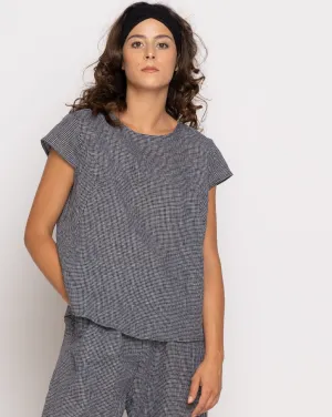 Micro Checker Cap Sleeve Top