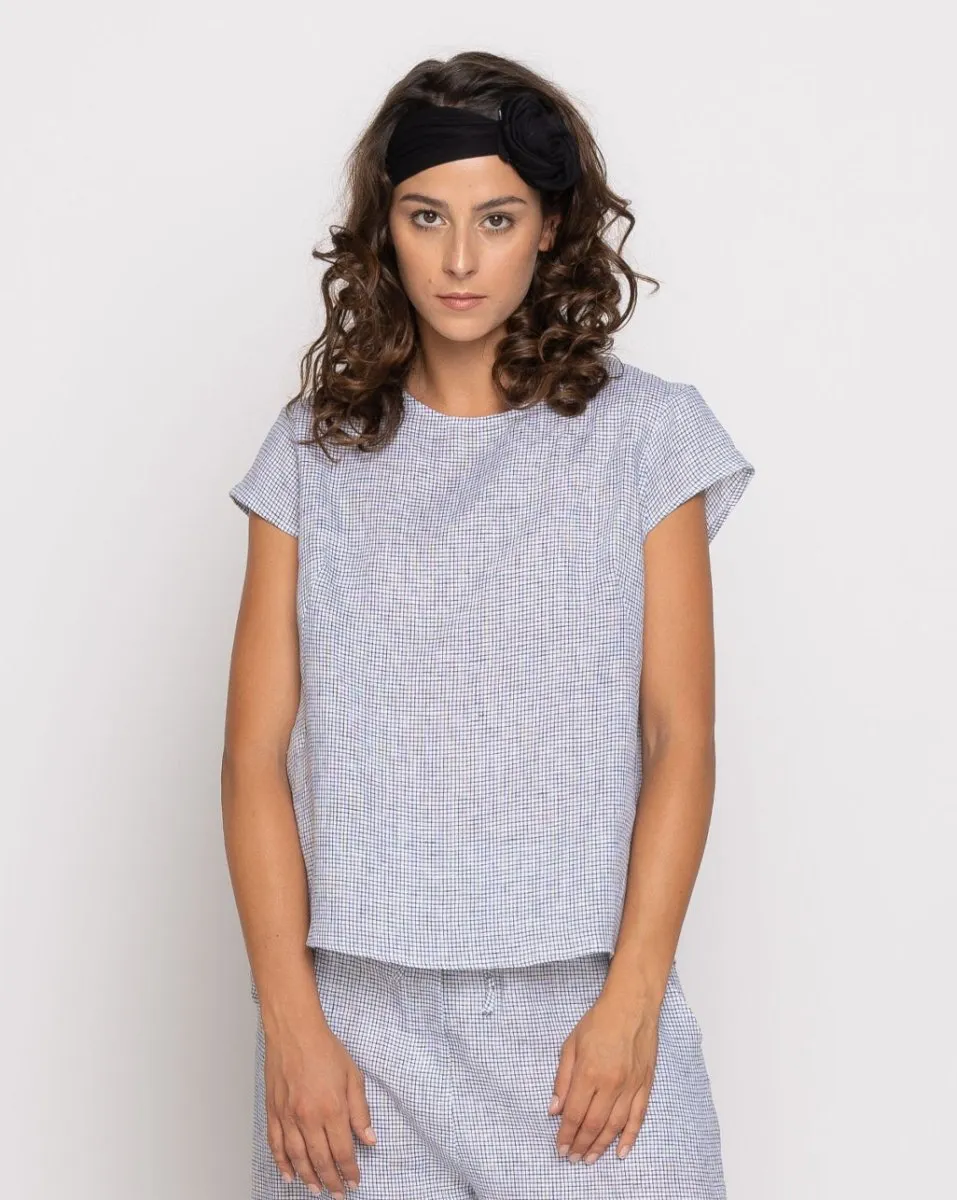 Micro Checker Cap Sleeve Top