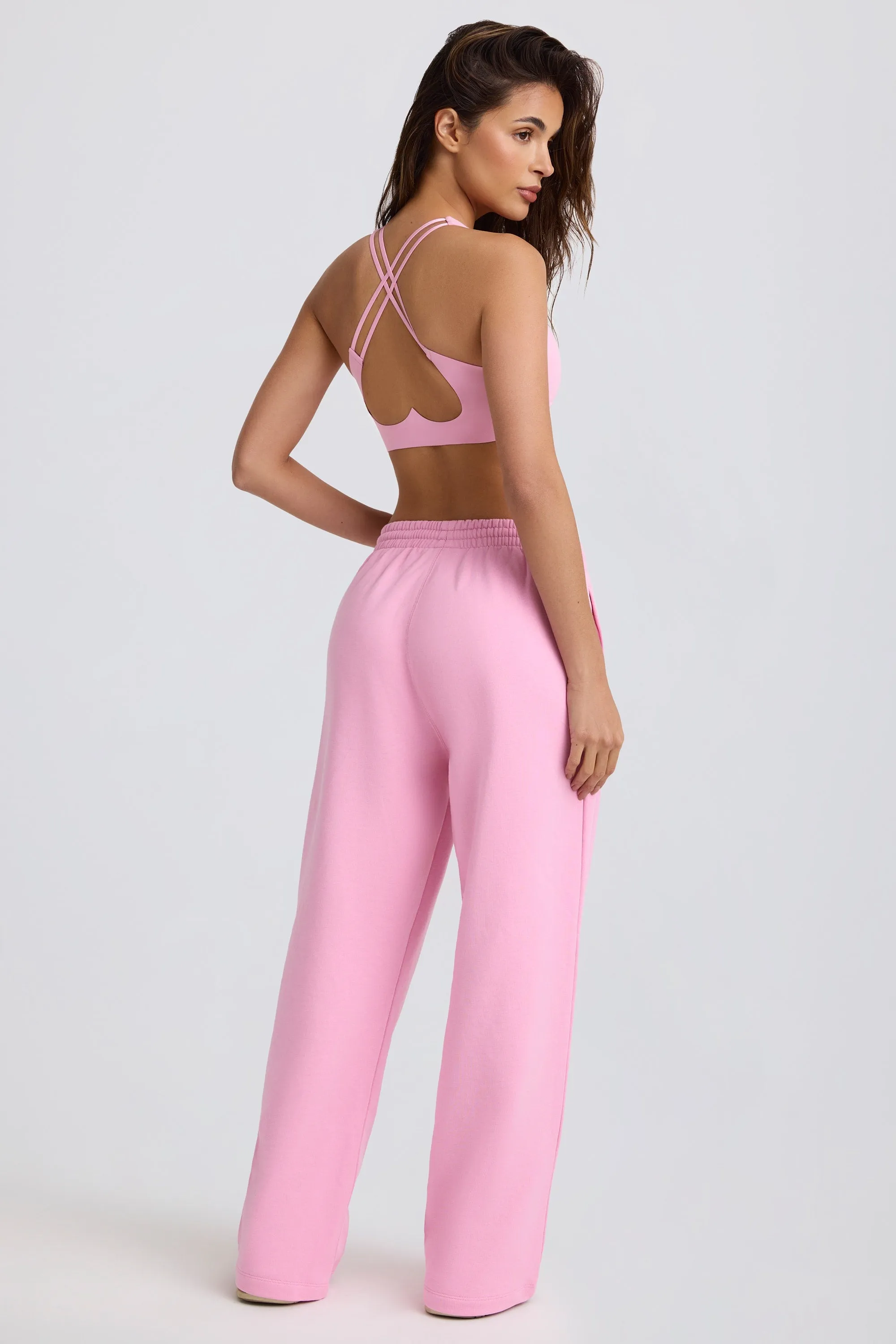 Mid-Rise Wide-Leg Joggers in Baby Pink