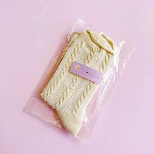 Mini Bow Embroidered Cabled Socks