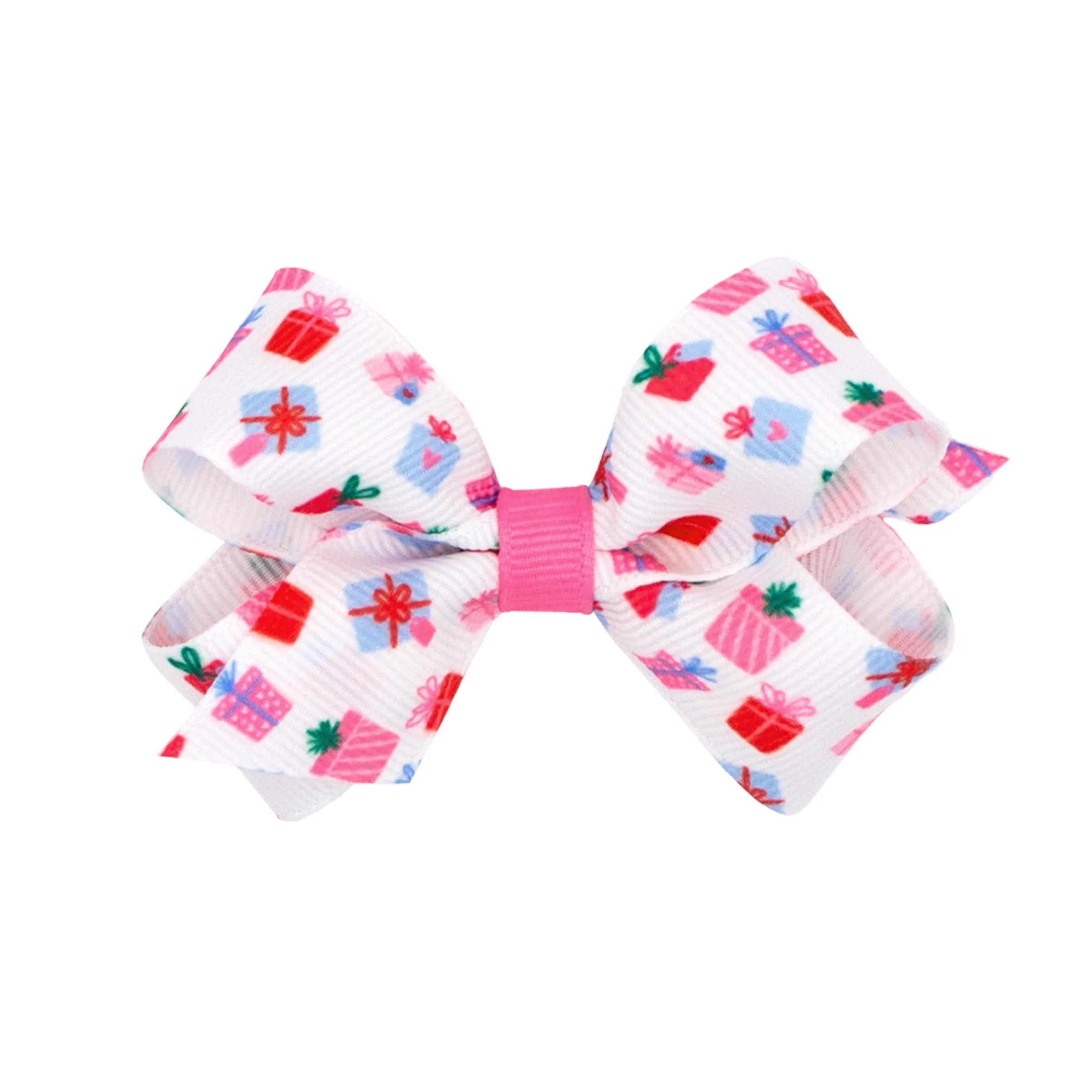 Mini Pink Theme Christmas Grosgrain Printed Hair Bow on Clippie
