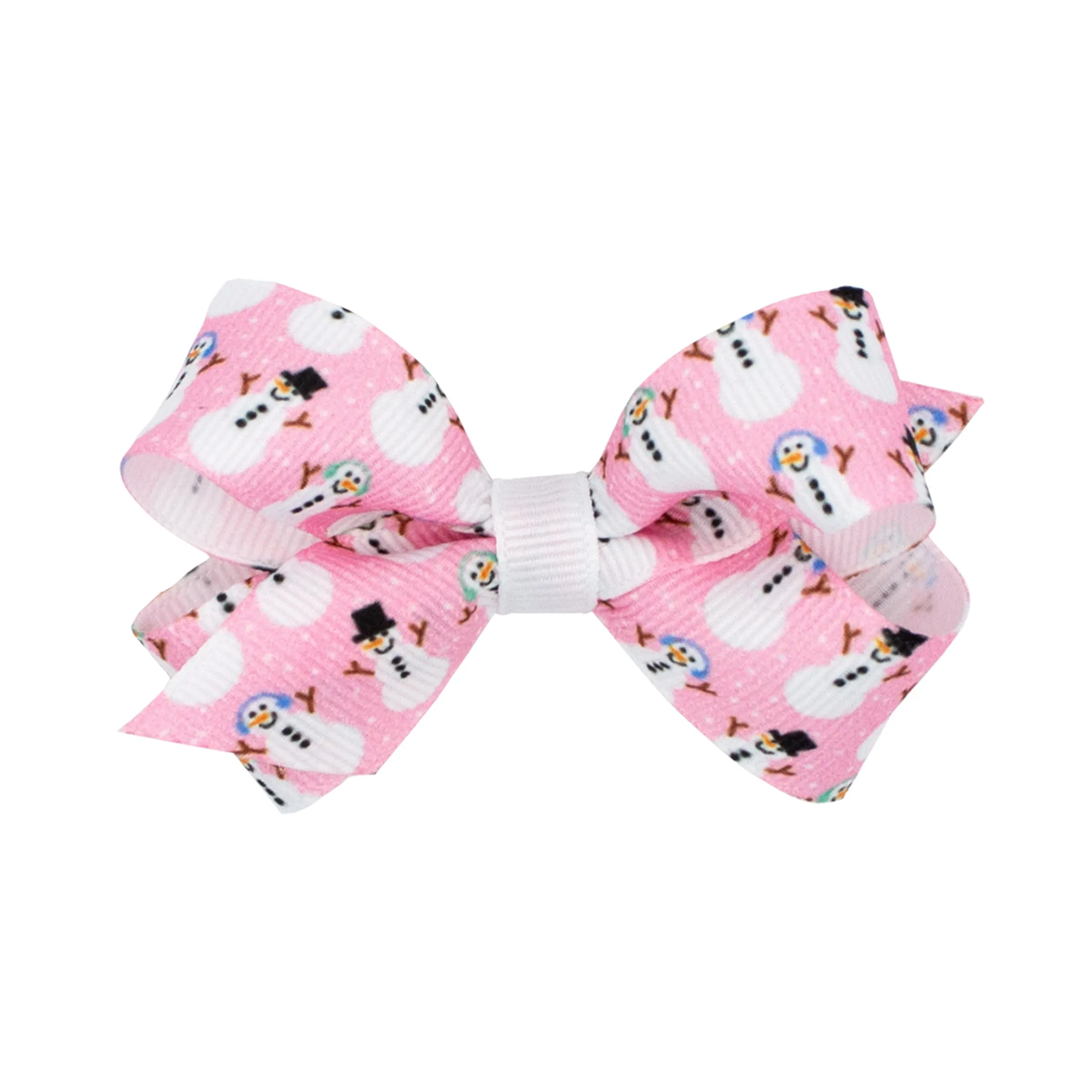 Mini Pink Theme Christmas Grosgrain Printed Hair Bow on Clippie