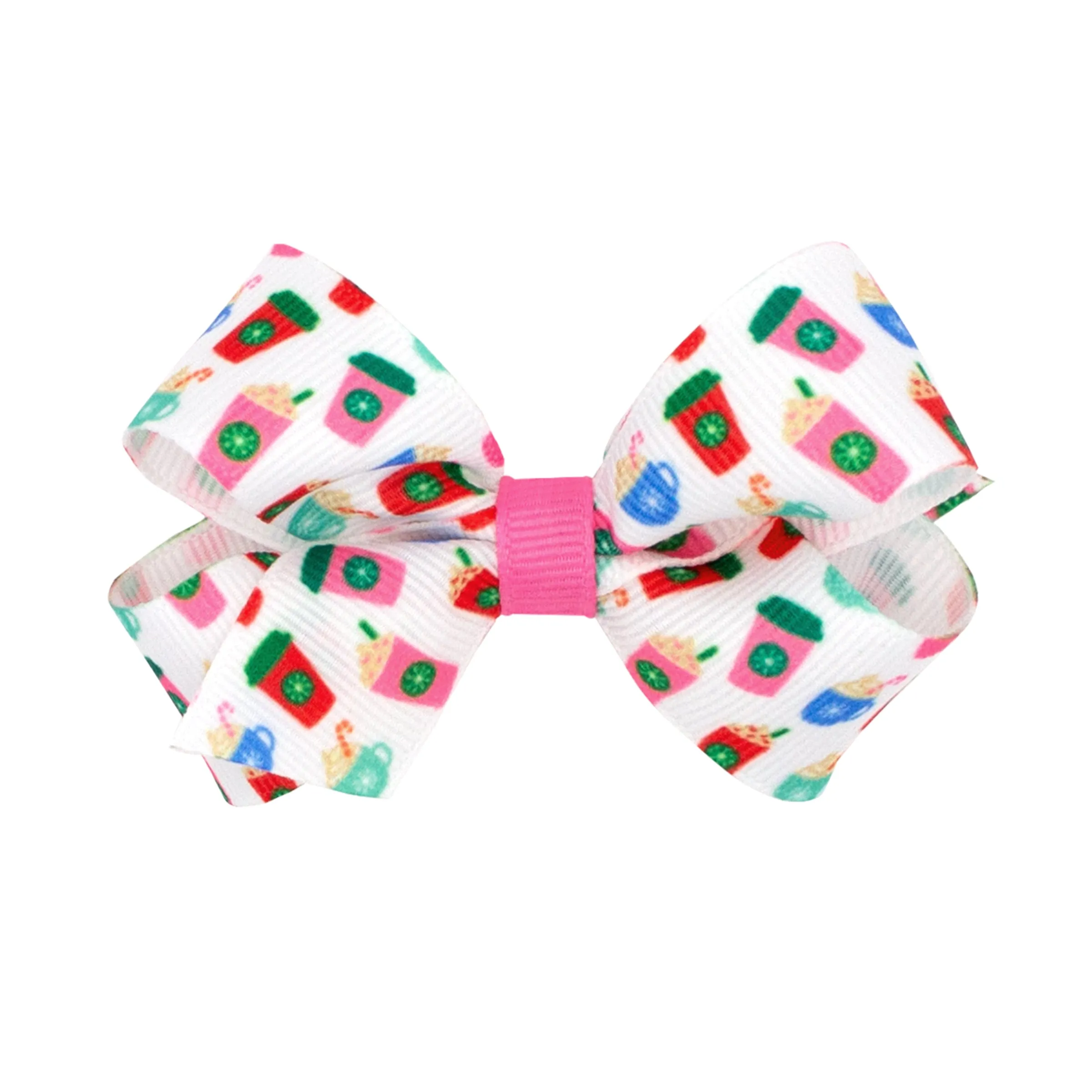 Mini Pink Theme Christmas Grosgrain Printed Hair Bow on Clippie