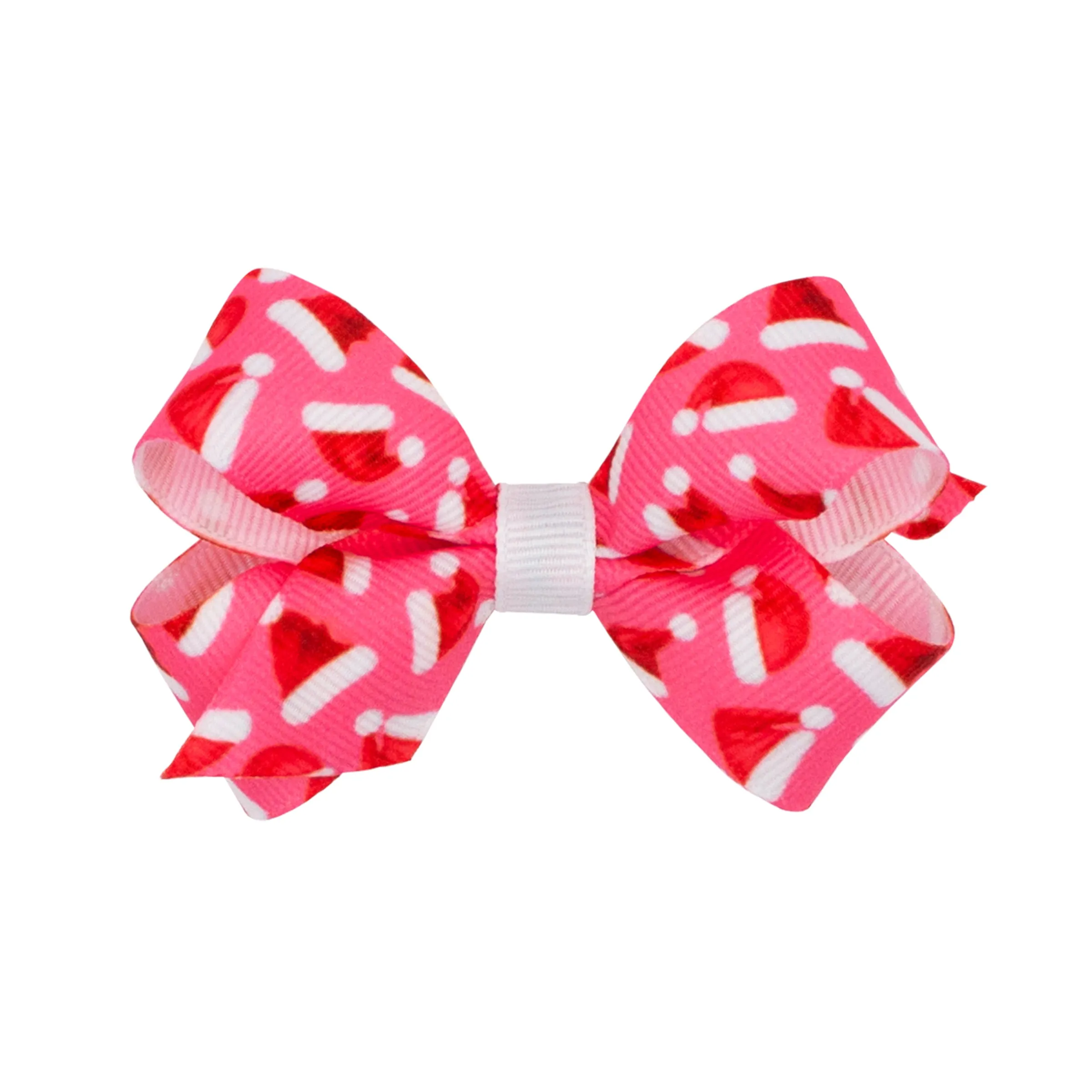 Mini Pink Theme Christmas Grosgrain Printed Hair Bow on Clippie