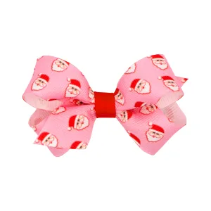 Mini Pink Theme Christmas Grosgrain Printed Hair Bow on Clippie