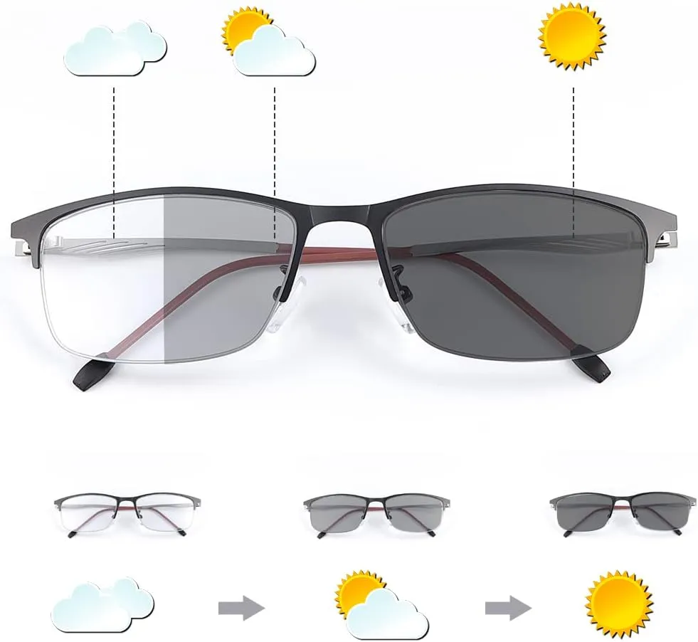 MIRYEA Photochromic Progressive Multifocus Transition Reading Sunglasses UV Protection Sun Reader Blue Light Blocking Glasses