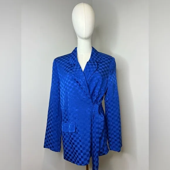 NastyGal Blue Checkered Blazer