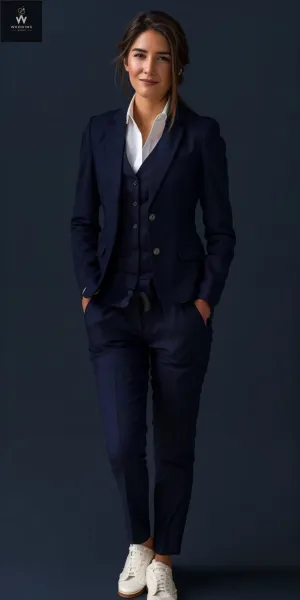 Navy Blue Three-Piece Suit for Women - Elegant Dress Suit, Business Attire & Tailored Women's Suit