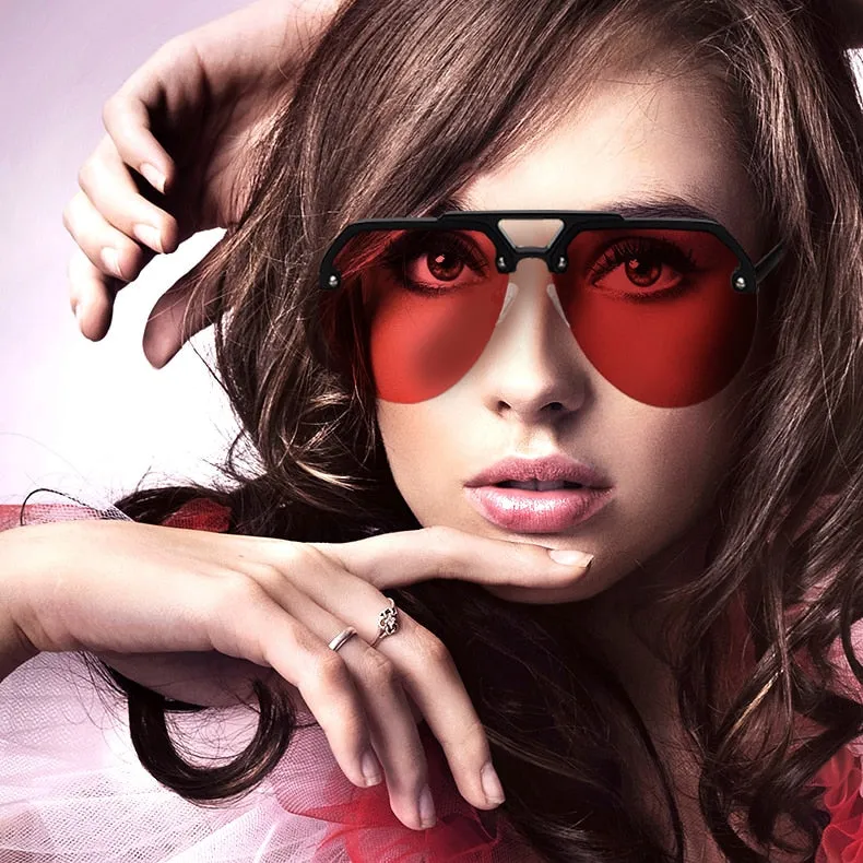 NEW Fashion Semi Rimless Pilot Red Sunglasses