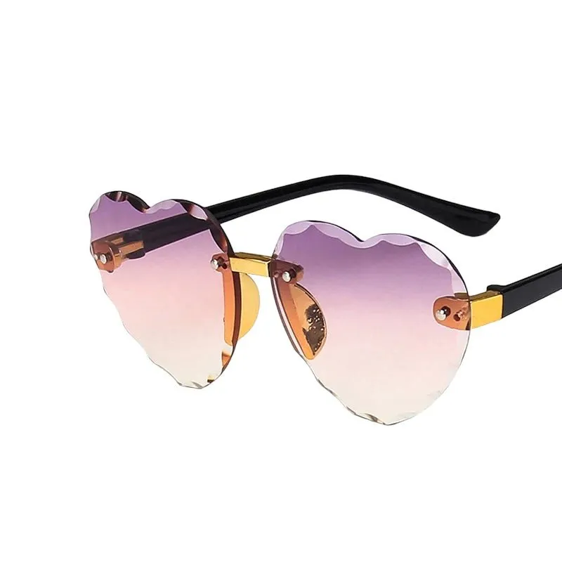 New Heart Rimless Kids Sunglasses Fashion Heart Shape Children Sun Glasses Girls Outdoors Travel UV400 Protection Eyewear