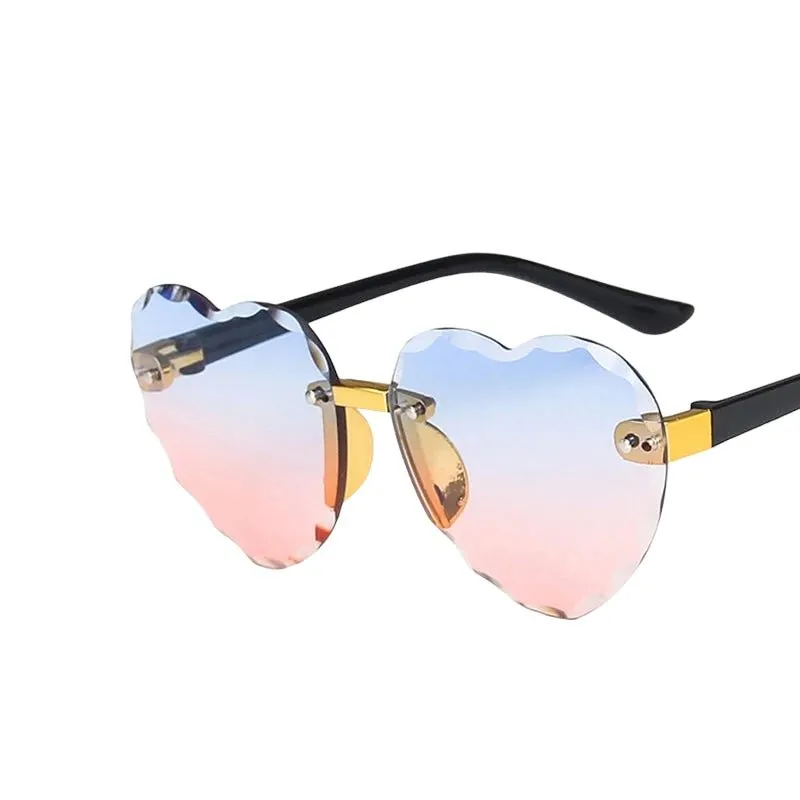 New Heart Rimless Kids Sunglasses Fashion Heart Shape Children Sun Glasses Girls Outdoors Travel UV400 Protection Eyewear