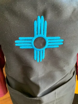 New Mexico True Aprons; Embroidered Zia Symbol
