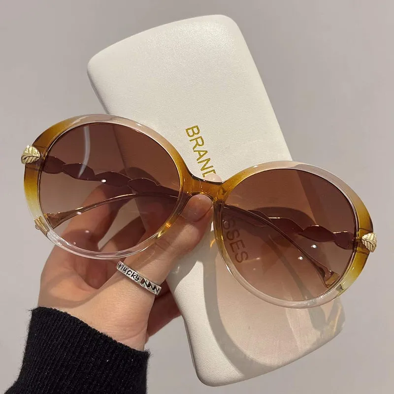 New Vintage Round Frame Sunglasses Gradient Colorful Trendy Fashion Women Female Eyewear Luxury Brand Designer Shades for Ladies