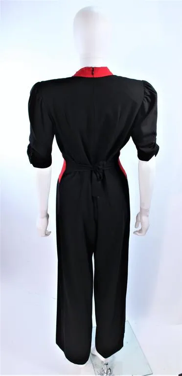 NORMA KAMALI Black and Red Silk Color Block Jumpsuit Size 6