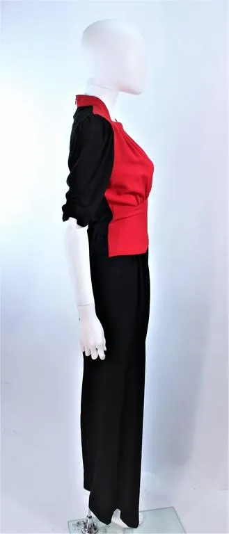 NORMA KAMALI Black and Red Silk Color Block Jumpsuit Size 6