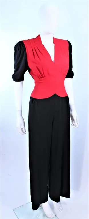 NORMA KAMALI Black and Red Silk Color Block Jumpsuit Size 6