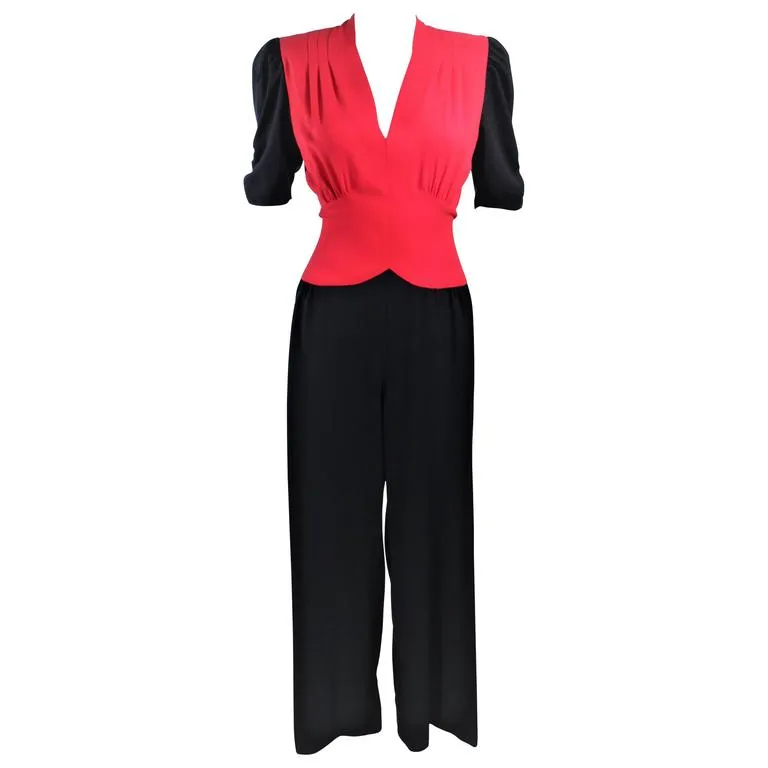 NORMA KAMALI Black and Red Silk Color Block Jumpsuit Size 6