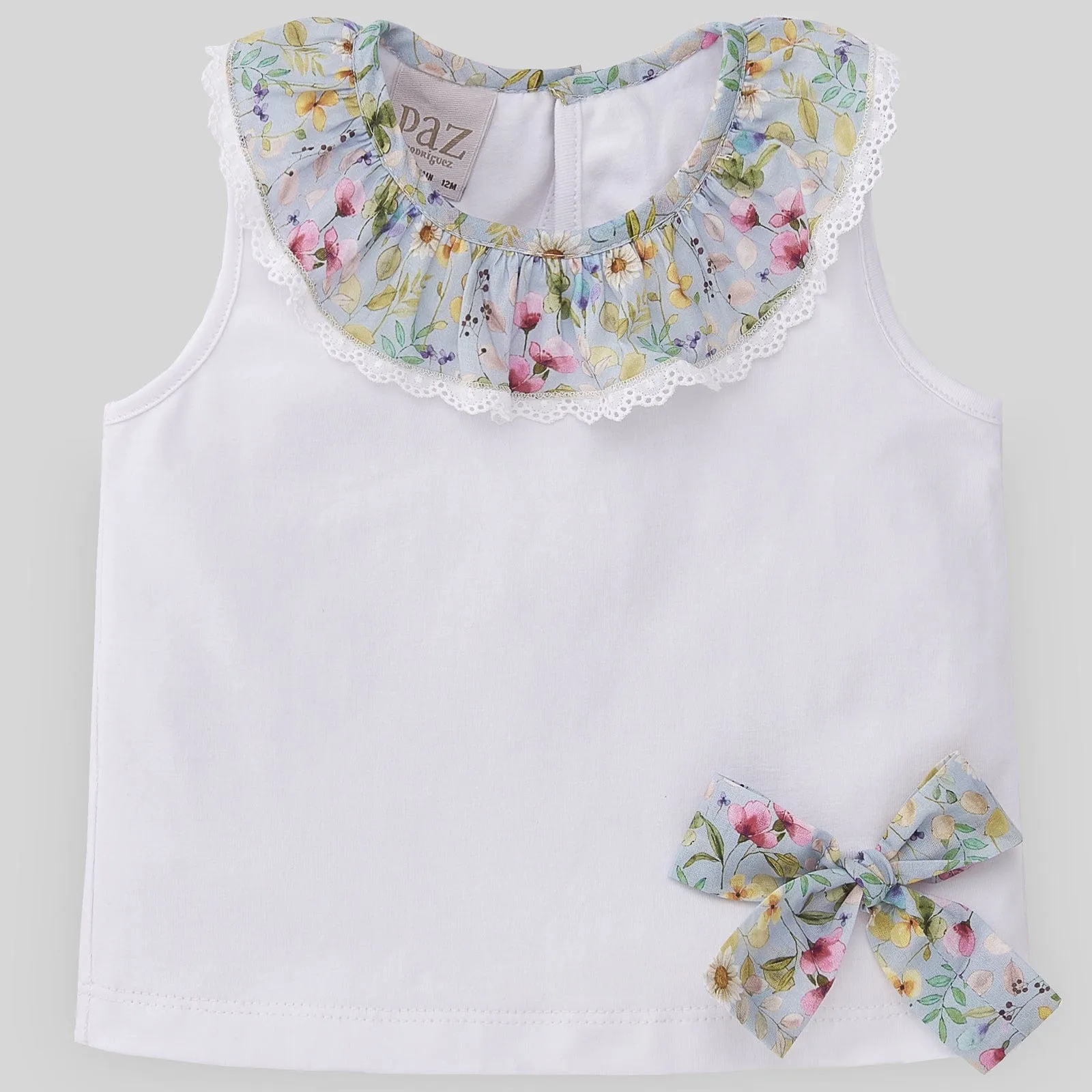 Paz Rodriguez White & Blue Floral Shorts Set