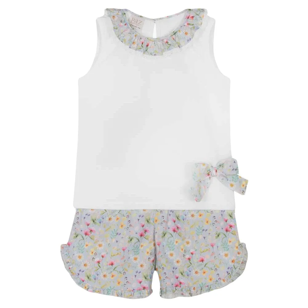 Paz Rodriguez White & Blue Floral Shorts Set